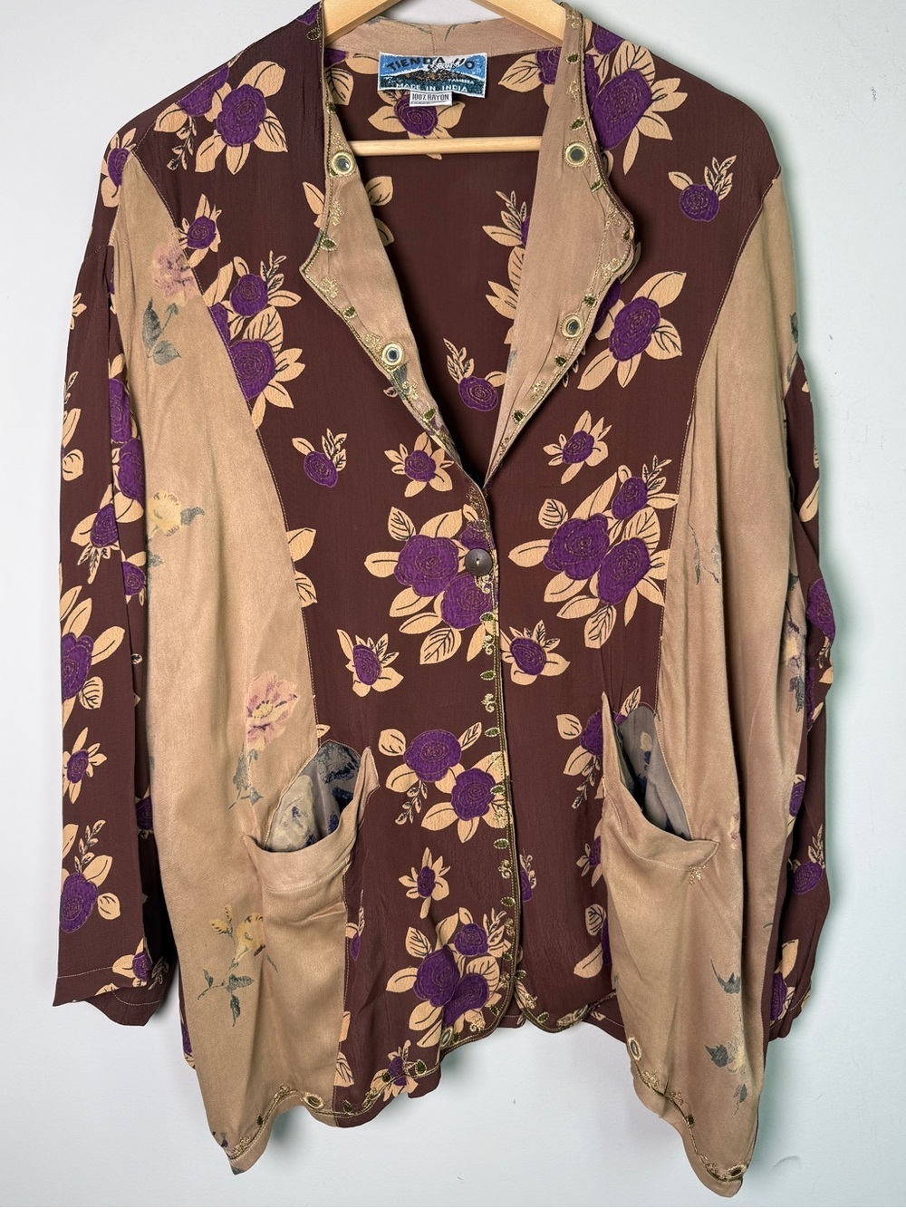 Tienda Ho Tambora Rayon Patchwork Floral Top Jacket Boho Lagenlook Free Size